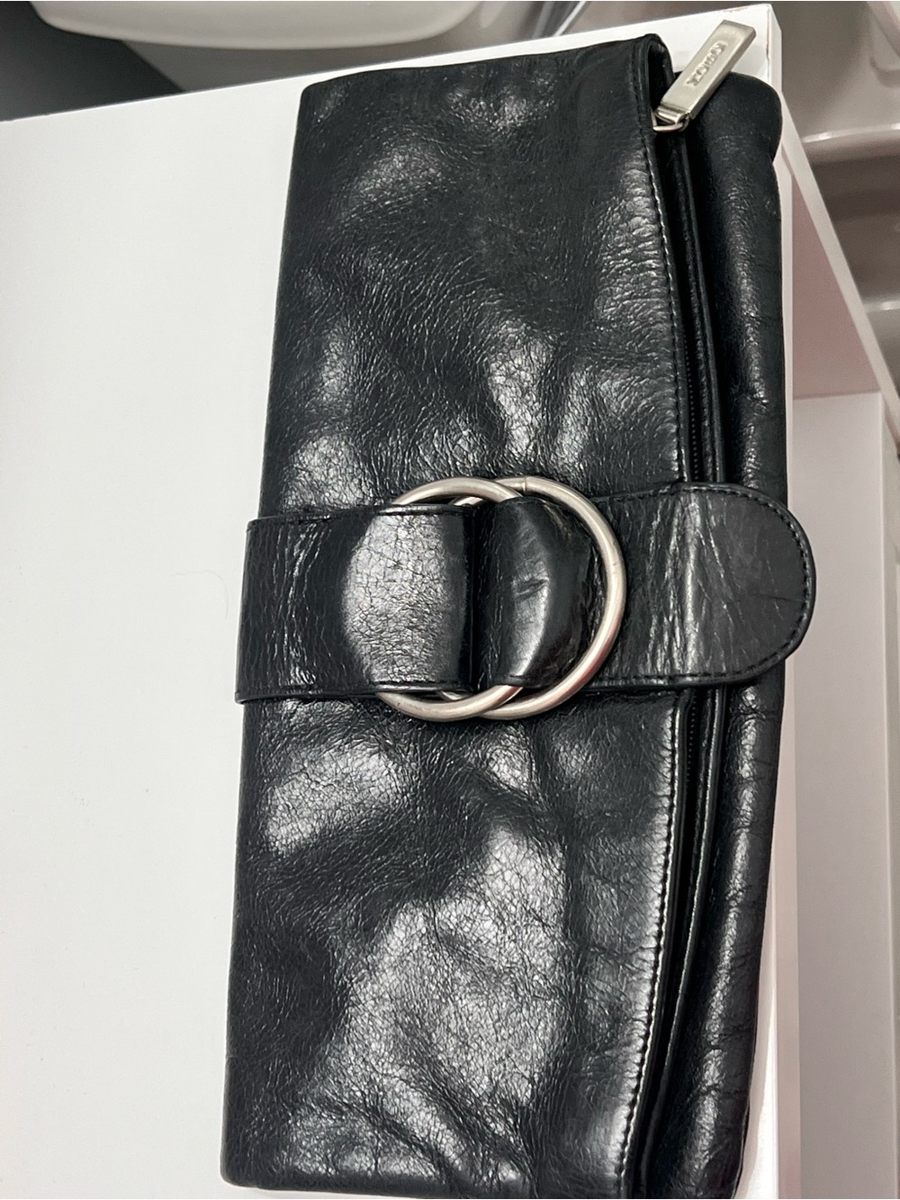 HOBO- Black Leather Ring-Accent Women's Clutch